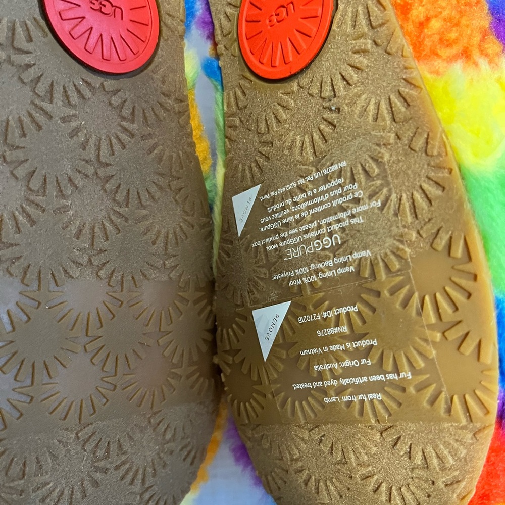 UGG AUTHENTIC FLUFF YEAH CALI PRIDE COLLAGE RAINBOW STRIPES SLIDES - Picture 12 of 17